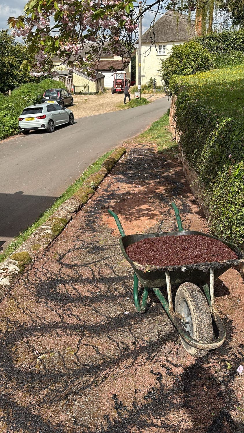 Kenn Church footpath before red tarmac resurfacing, Devon